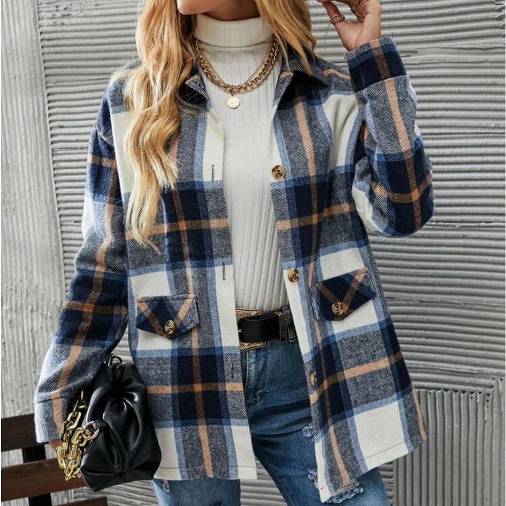 Comfy Oversized Plaid Button Down Jacket - Picture 7 of 14
